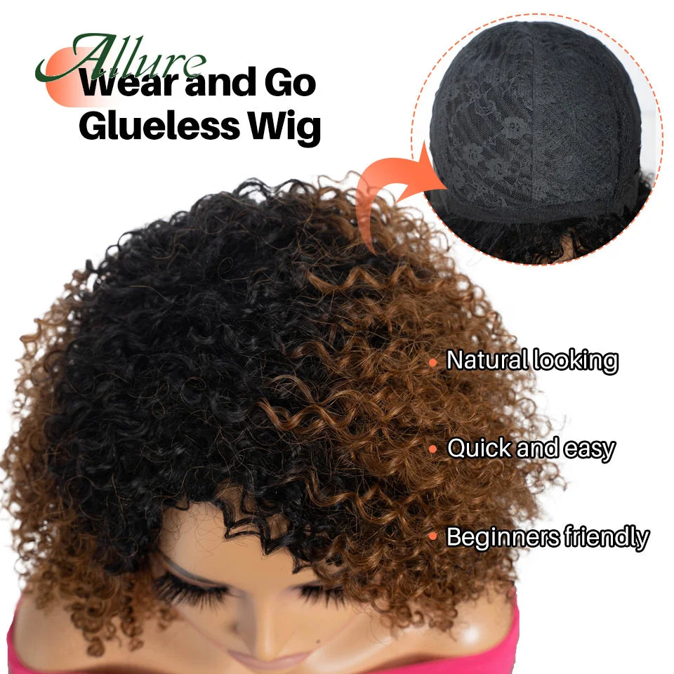 Curly Human Hair Wig Short Kinky Curly Wigs For Women 12inches Brown Afro Curly Human Hair Wigs On Clearance Sale 180density