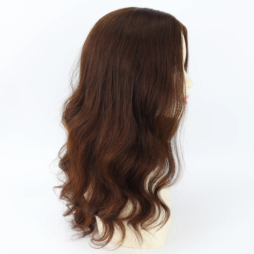 Natural Wave Human Hair Wig Medium Brown Real Virgin European Human Hair Wig for Women 6x6" Silk Base with PU Front