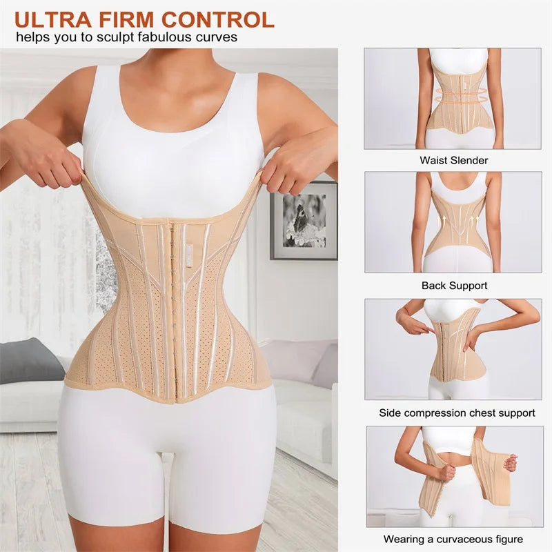 MiiOW U-shaped Waist Trainer Corset Women Shapers Lifted Waist Trainer Steel Bone Slimming Summer Breathable Women's Shapewear