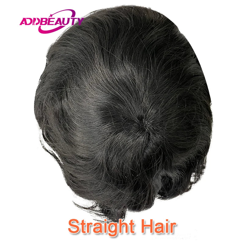Water Curly Human Hair Wig for Men Thin Skin Male Toupee Human Hair Full PU 0.14cm Man's Wigs Capillary With Knots Natural Color