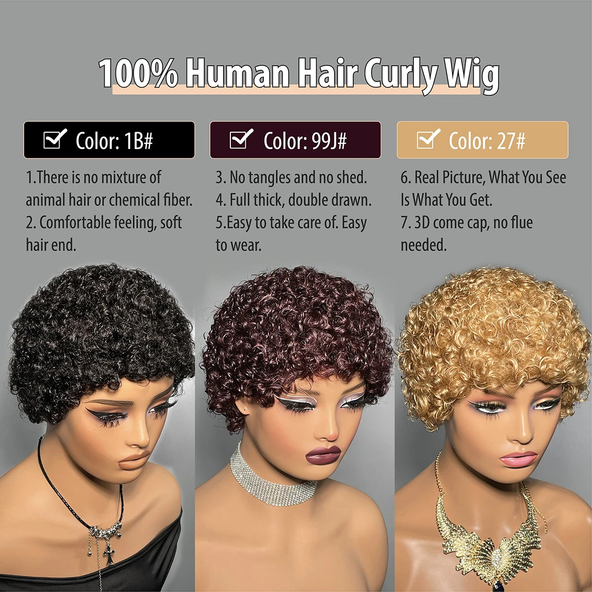 99J Short Curly Human Hair Wigs For Women Full Machine Made Kinky Curly Wigs Human Hair Choice Cheap Wigs On Clearance Sale