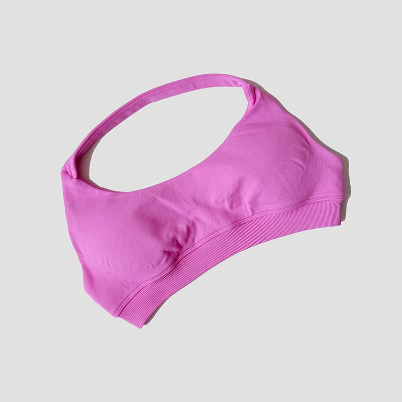 Sports Bra Women Shockproof Seamless Halter Top High Support Push-up Open Back Gym Wear Fitness Workout Underwear