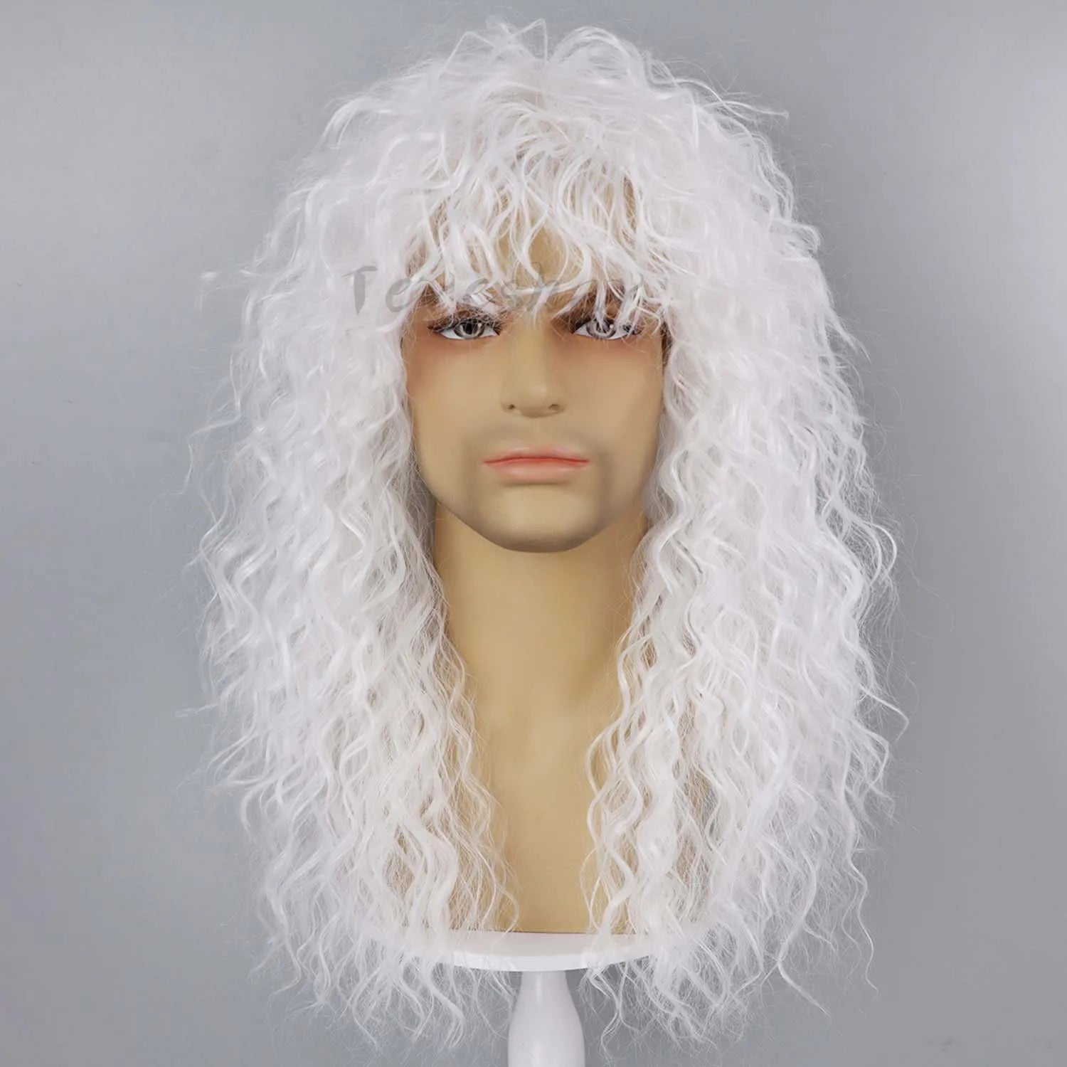 80s Rocker Synthetic Wigs for Men Mullet Wig Long Curly Hair Wig Kiss Wig Perfect for Halloween Cosplay DIY Themed Costume Party