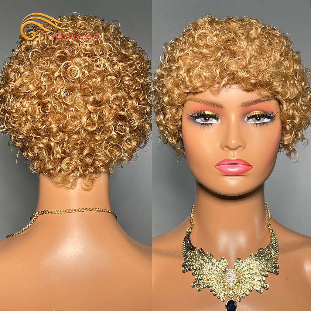 99J Short Curly Human Hair Wigs For Women Full Machine Made Kinky Curly Wigs Human Hair Choice Cheap Wigs On Clearance Sale