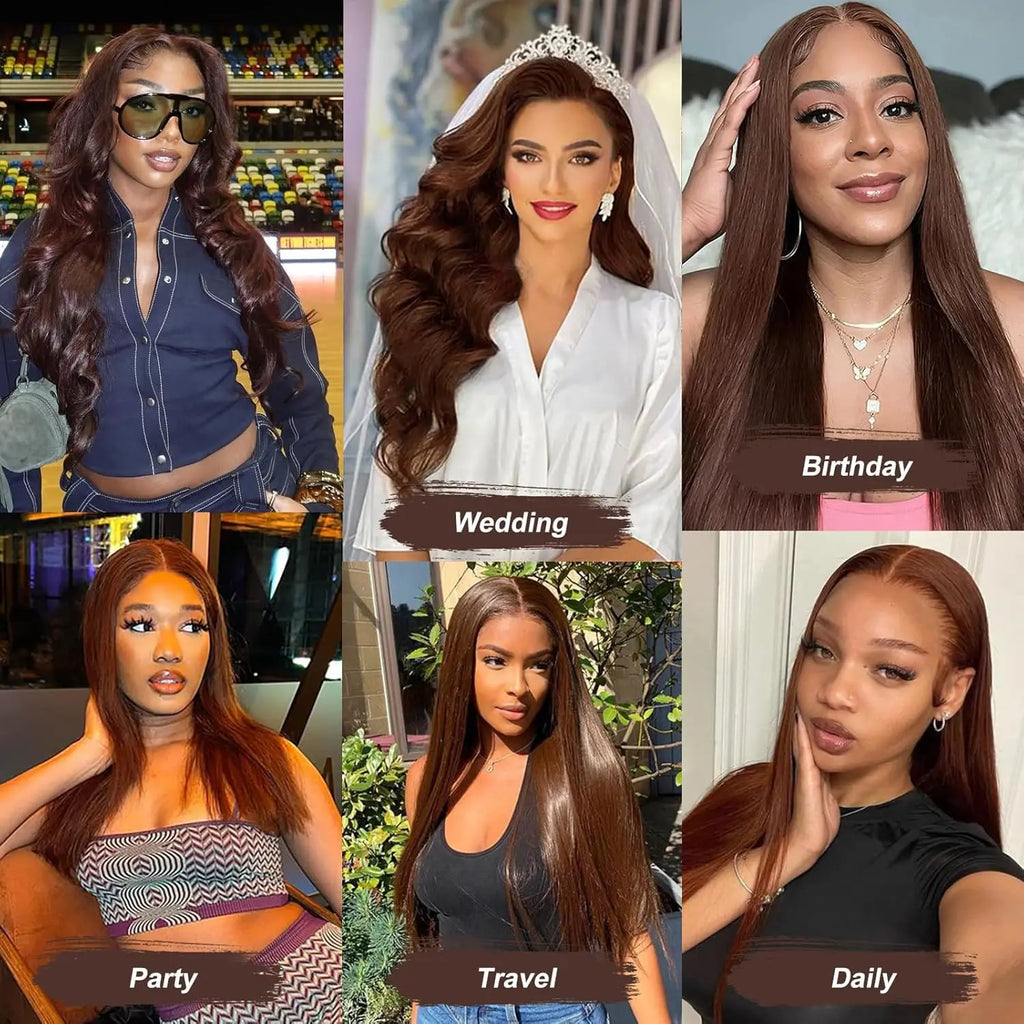 #4 Chocolate Brown Human Hair Wig 13x4 13x6 Hd Lace Frontal Wigs Pre Plucked 200% Density Straight Brown Human Hair Wig