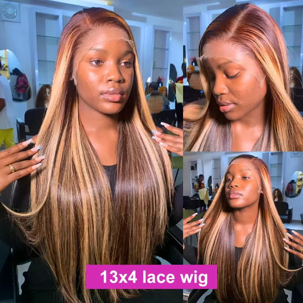Highlight Wig 13x6 Human Hair Honey Blonde Brown Colored HD Lace Front Wigs For Women Pre Plucked Bone Straight Lace Frontal Wig