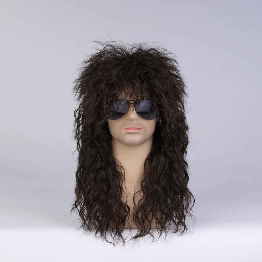 80s Rocker Synthetic Wigs for Men Mullet Wig Long Curly Hair Wig Kiss Wig Perfect for Halloween Cosplay DIY Themed Costume Party