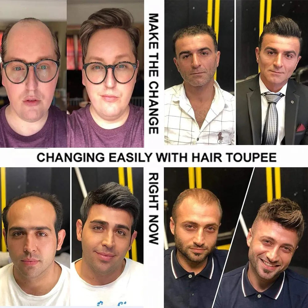 Men's Wigs Human Hair Super Durable Mono 20MM Curly Toupee Men Capillary Prosthesis Hair Unit Replacement System Pieces For Male