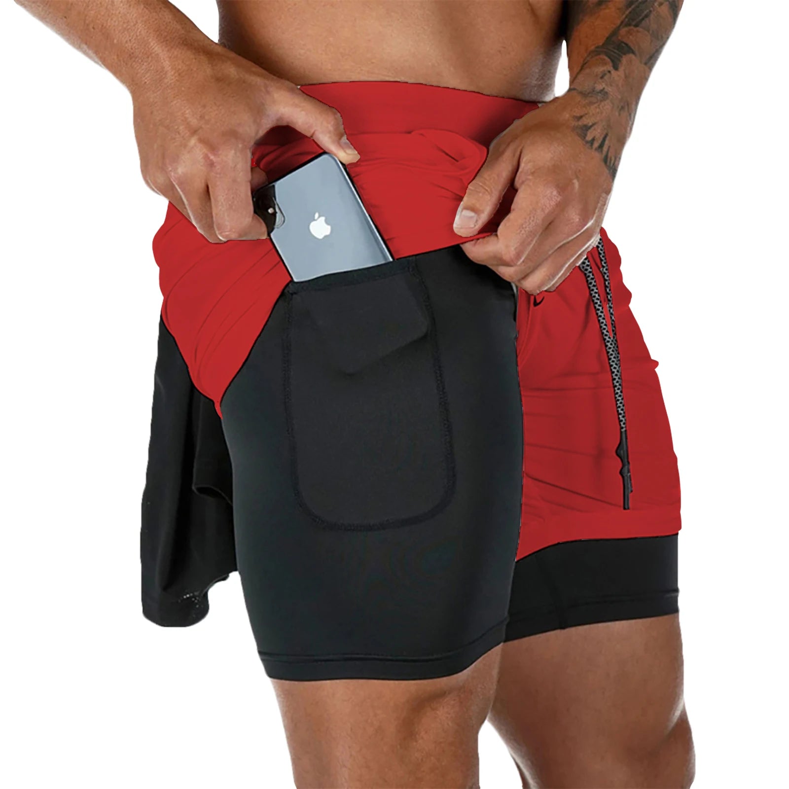 Running Shorts Men Sportswear 2 In 1 Compression Jogging Short Pants Double-deck Bottoms Gym Fitness Training Sport Shorts