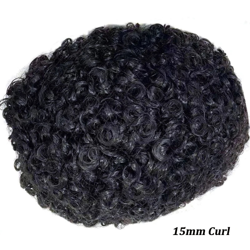 Water Curly Human Hair Wig for Men Thin Skin Male Toupee Human Hair Full PU 0.14cm Man's Wigs Capillary With Knots Natural Color