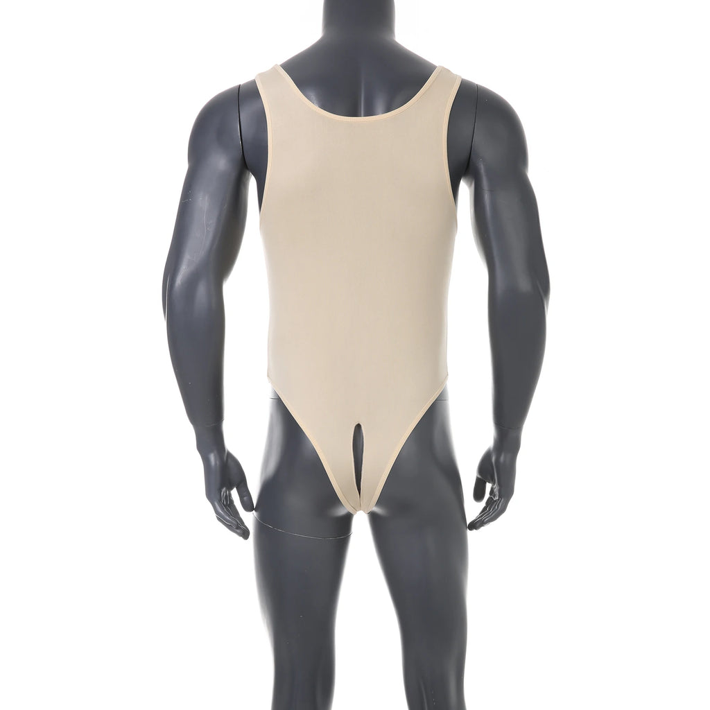 Men Shapewear Bodysuit Tummy Control Sexy Leotard Jock Strap Slimming Sleeveless Open Buttocks One-Piece Undershirt Shaper