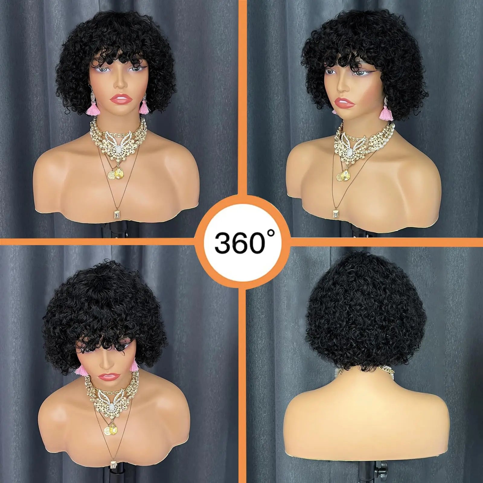 Water Wave Human Hair Wig With Bangs Indian Curly Hair Wigs Full Machine Made Human Hair Wig For Women