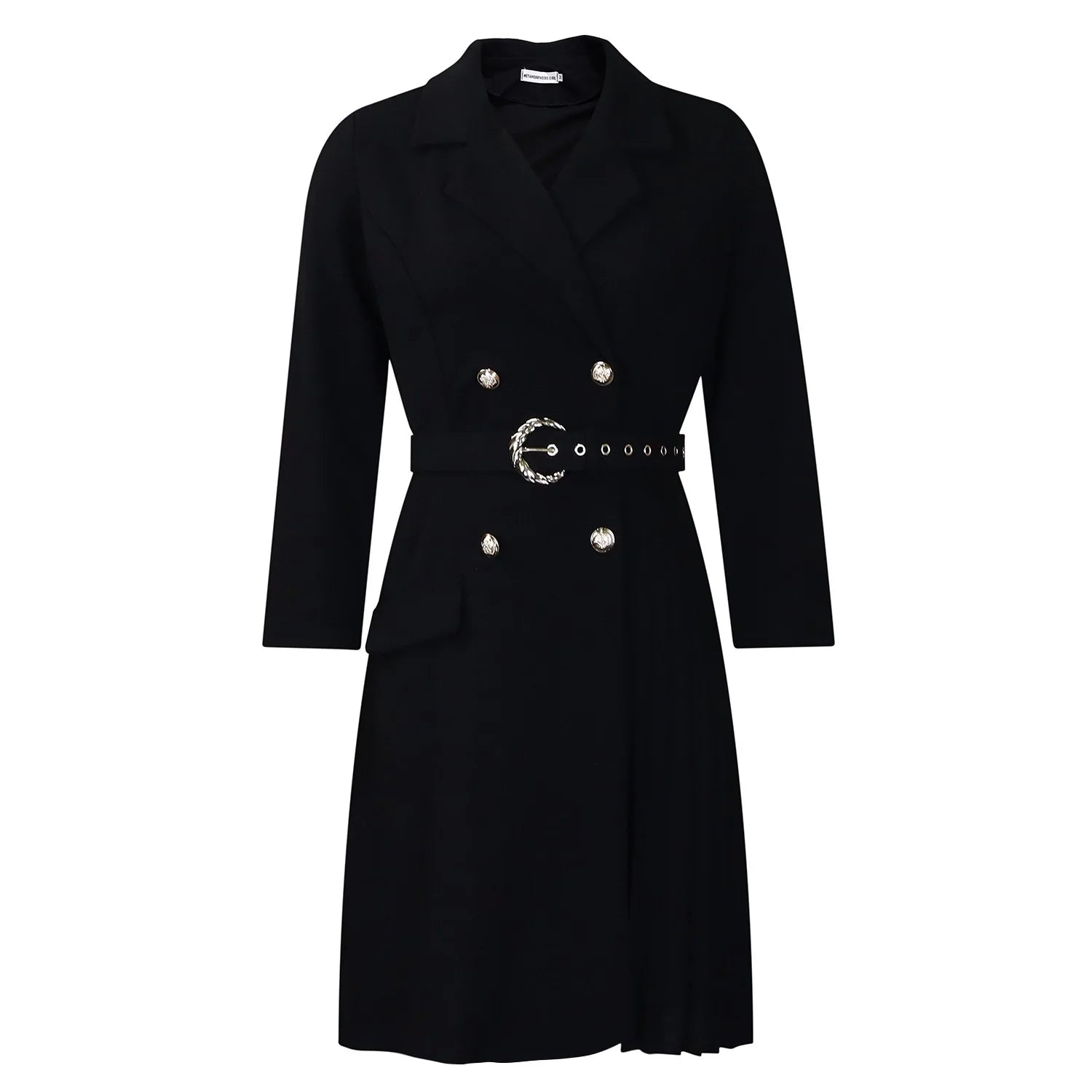 Elegant Dresses for Woman 2024 Autumn Winter New Trends Notched Collar Full Sleeve Sashes Pleated Mid Calf Solid Fashion Dress