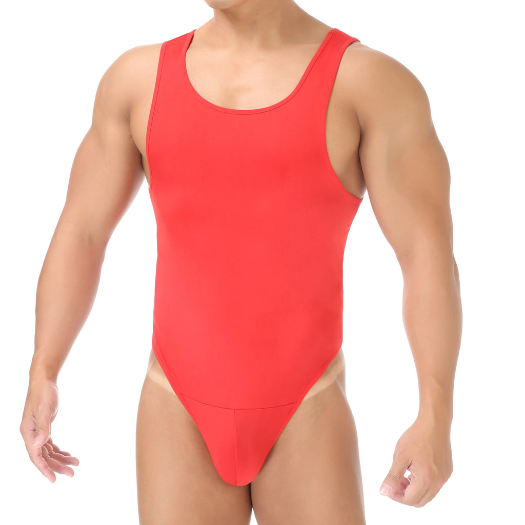Men Shapewear Bodysuit Tummy Control Sexy Leotard Jock Strap Slimming Sleeveless Open Buttocks One-Piece Undershirt Shaper