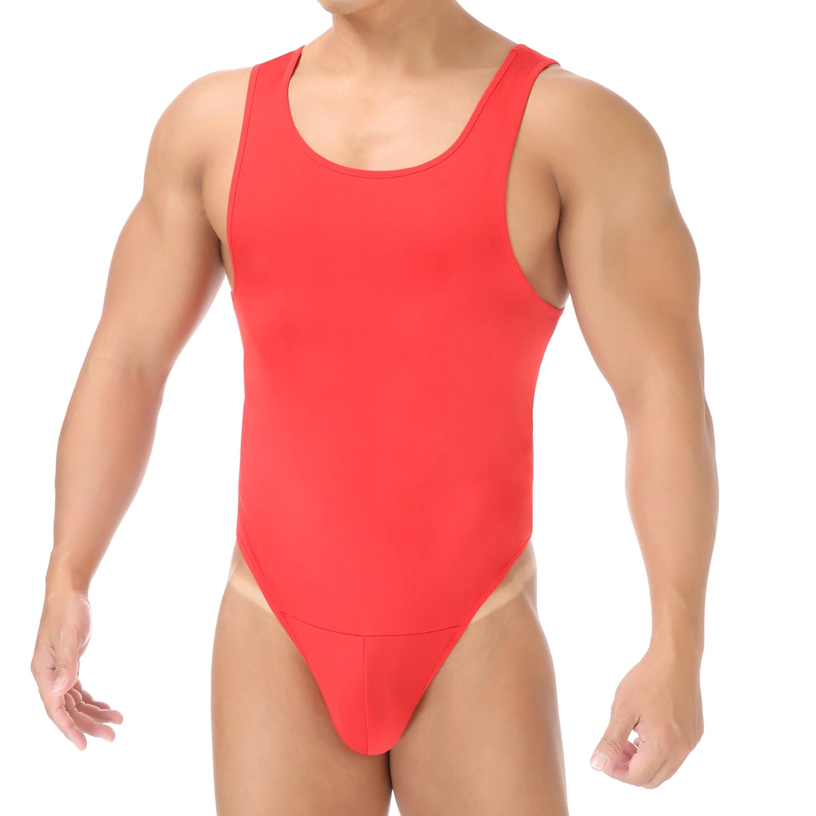 Men Shapewear Bodysuit Tummy Control Sexy Leotard Jock Strap Slimming Sleeveless Open Buttocks One-Piece Undershirt Shaper
