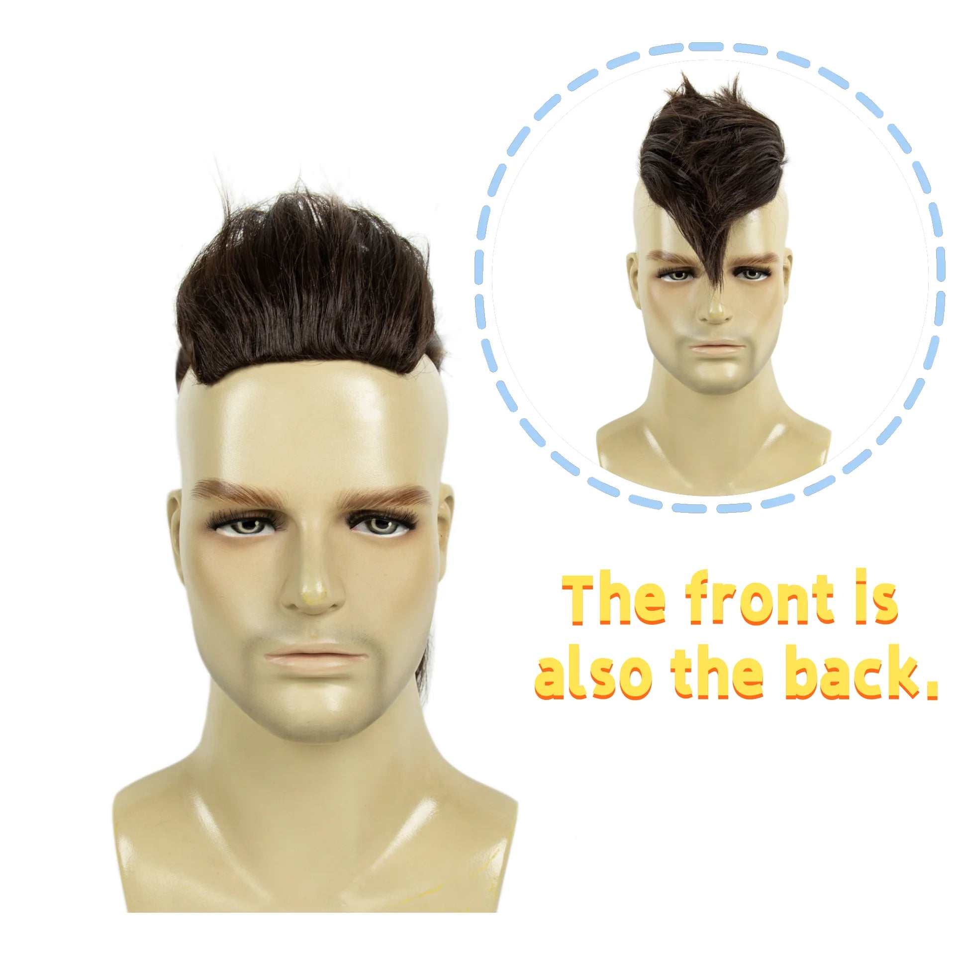 REEWES Men's Halloween Mohawk Wig in Brown Adults Short Hair Wigs for Men Synthetic Fiber Cosplay Hair Accessories
