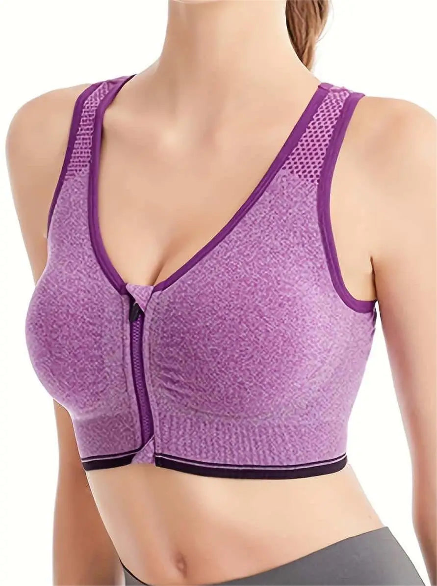 Fitness sports underwear large size front zipper sports chest breathless steel ring running vest yoga running sports underwear