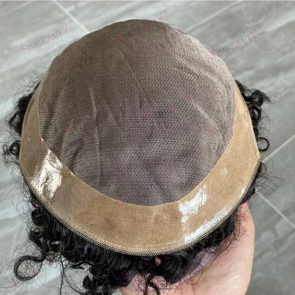 Men Wig Natural Human Hair Toupee 18mm Curly Breathable Mono Male Wig System Prosthesis Male Natural Hairline Black Blond Wig