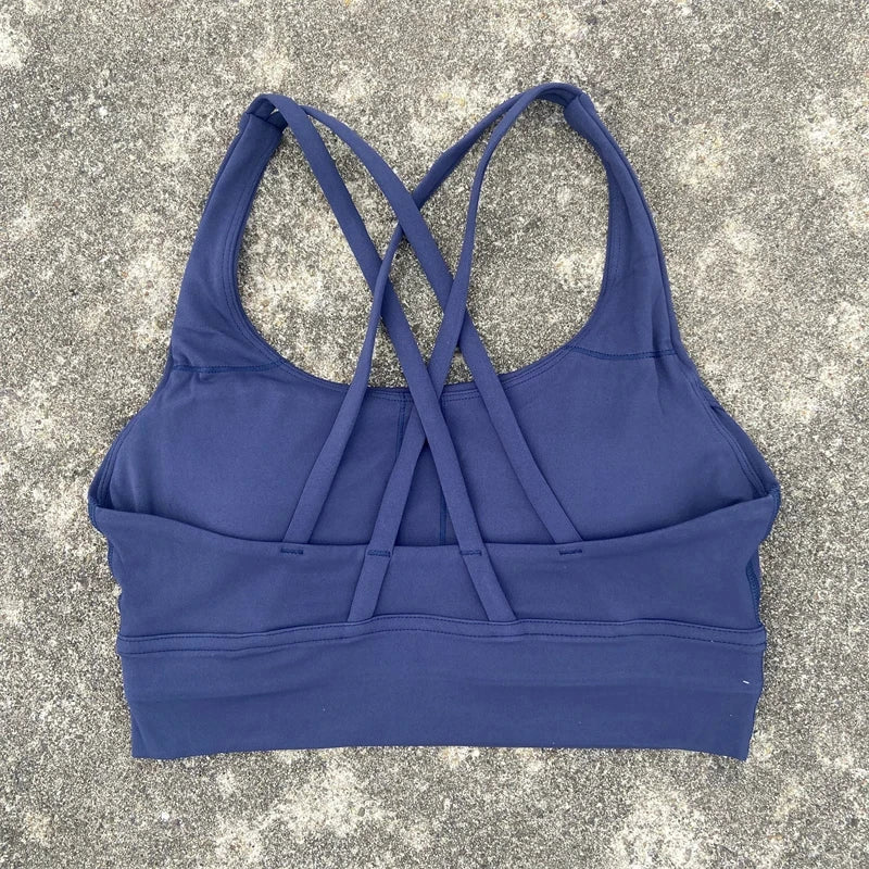 Solid Color Women Cross Back Fitness Underwear Soft Fitness Sport Bra Top Gym Yoga Athletic Workout With Chest Pad Comprehensive