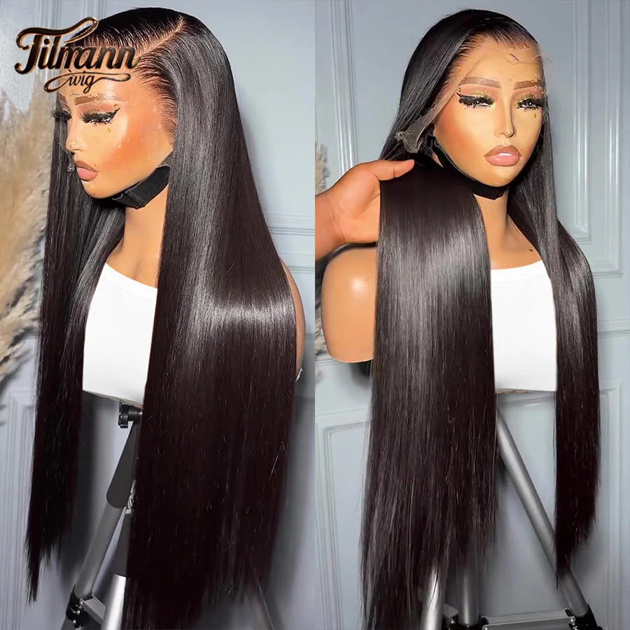30 36 40 Inch 13x6 HD Transparent Bone Straight Human Hair Lace Frontal Wigs 250 Density 4x4 Closure Human Hair Wigs for Women