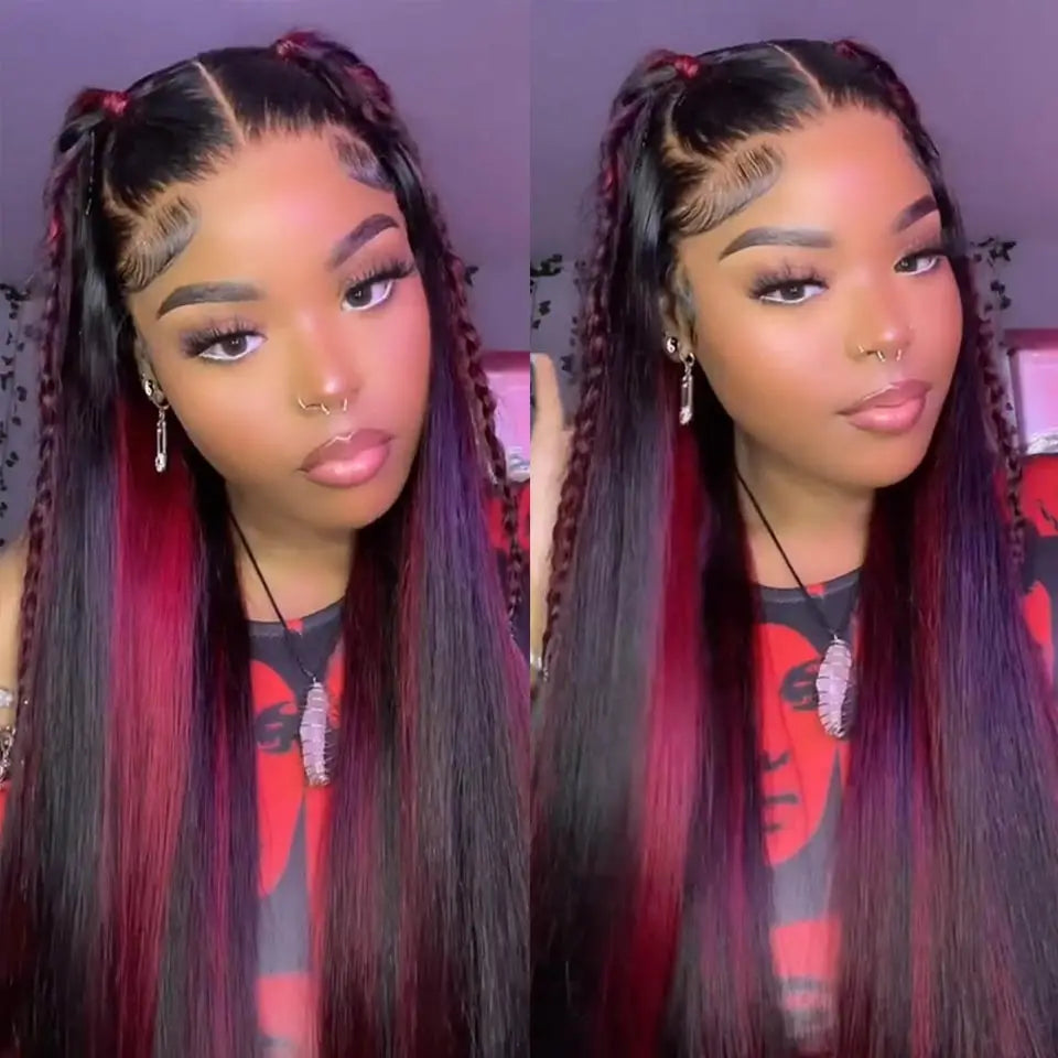 Ombre Highlight Burgundy Wig Human Hair 13x4 Straight Lace Front Wig 13x6 Hd Lace Frontal Wigs 99J Bone Straight Human Hair Wigs