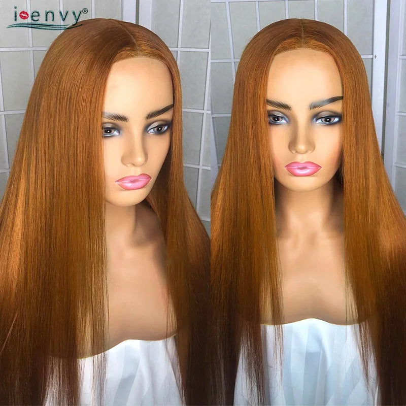 Red Burgundy Bye Bye Knots Wig Blonde Ginger Lace Front Wig 9X6 Glueless Wig Straight Human Hair Wigs Wear Go Pre-Cut Lace Wigs