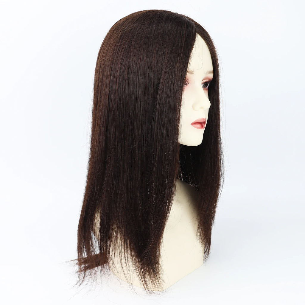 Layer Human Hair Wig for Women 6x6" Silk Base Wig with PU Around Medium Brown Hair Wig with Elastic Net Soft Breathable