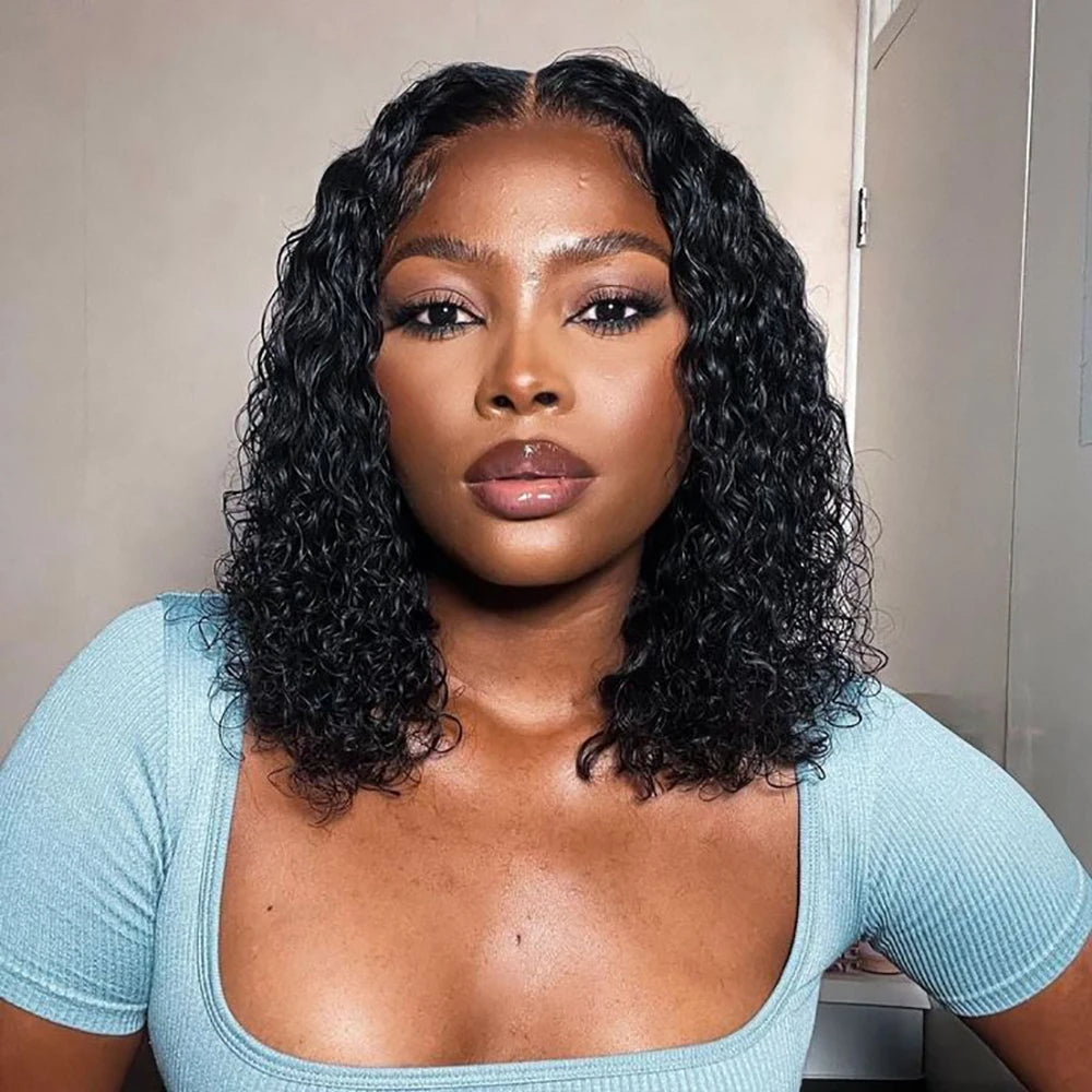 4x4 Glueless Wig Human Hair Ready To Wear 16 Inch Bob Wig Human Hair  Brazilian Glueless Wigs Human Hair Water Wave Glueless Wig