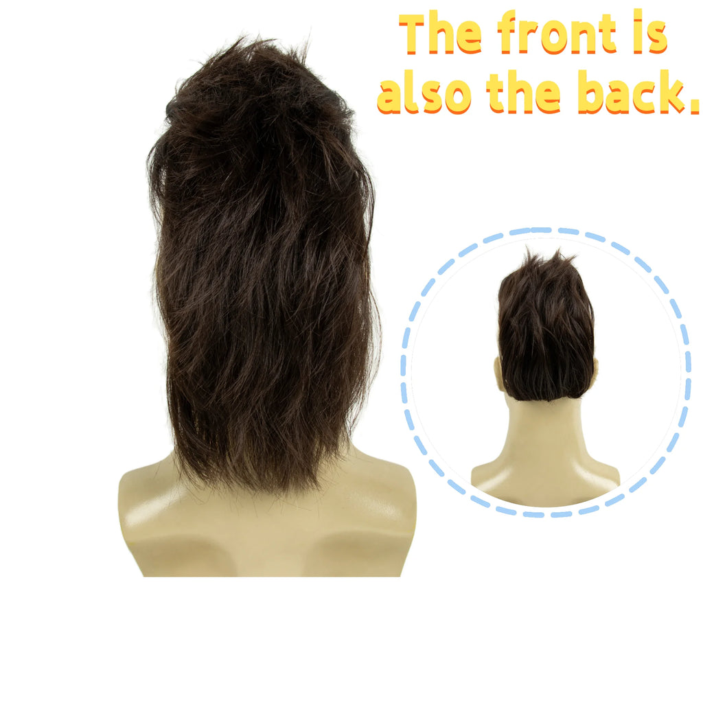 REEWES Men's Halloween Mohawk Wig in Brown Adults Short Hair Wigs for Men Synthetic Fiber Cosplay Hair Accessories