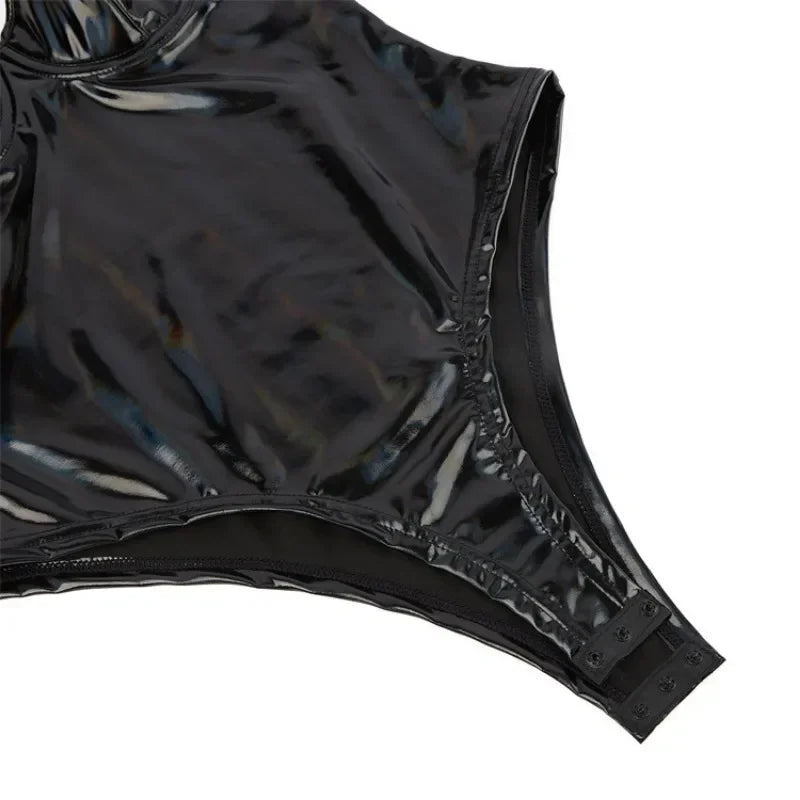 PU Leather Bodysuits Shapewear for Women Body Shaper Seamless Tummy Control No Pad Bra Push Up Corset Tank Top Underwear