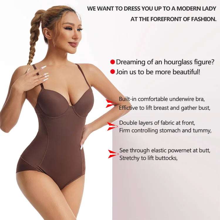 Underwire White Bodysuit Women Shapers Stretch Solid Color Silky Underwear Shapewear
