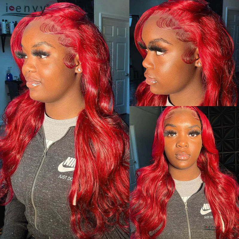 Burgundy Human Hair Wigs Pre Plucked Body Wave 13X4 Hd Lace Frontal Wig For Women Cherry Red Colored Curly Wig On Sale 30 34Inch