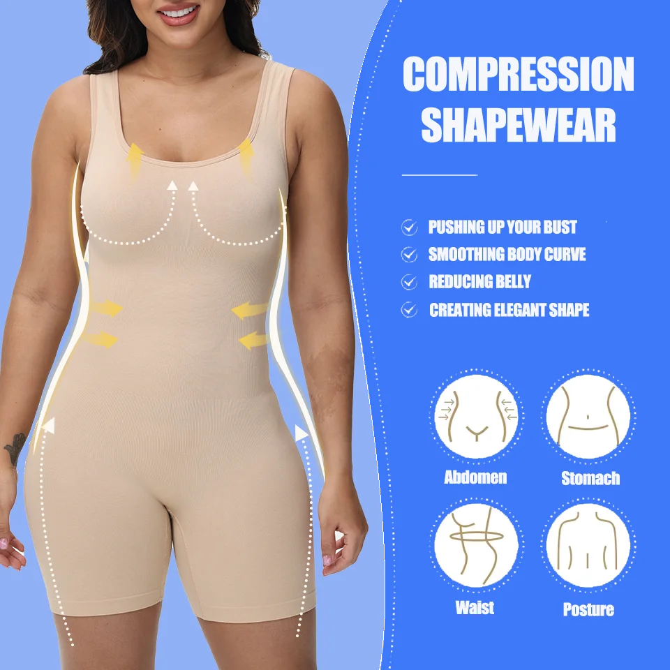 Compression Shapewear for Women Wide Shoulder Full Body Shaper Waist Trainer Tummy Control Underwear Hip Enhancer Sexy Bodysuit