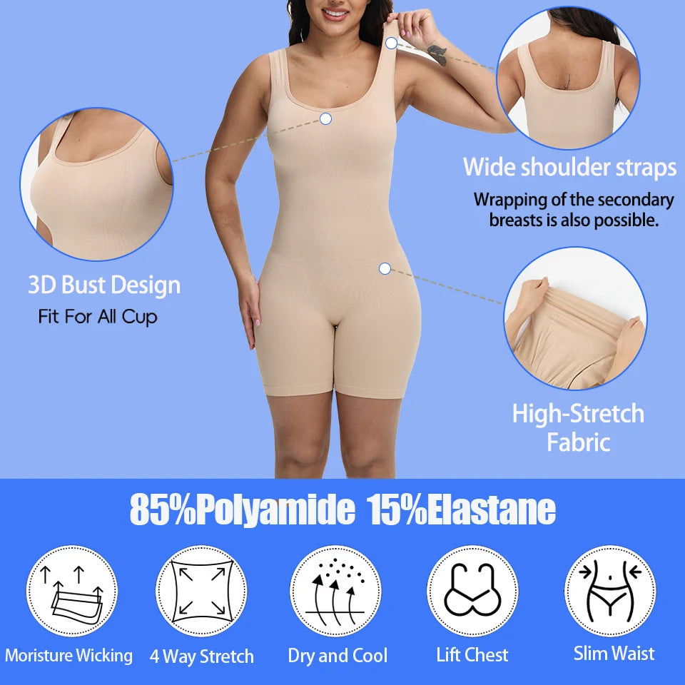 Compression Shapewear for Women Wide Shoulder Full Body Shaper Waist Trainer Tummy Control Underwear Hip Enhancer Sexy Bodysuit