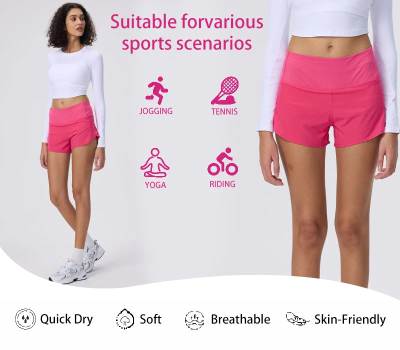Summer Sports Yoga Wear Light-speed Dry Running Shorts Casual High-waisted Anti-walking Gym Sneakers Cycling Training Clothing