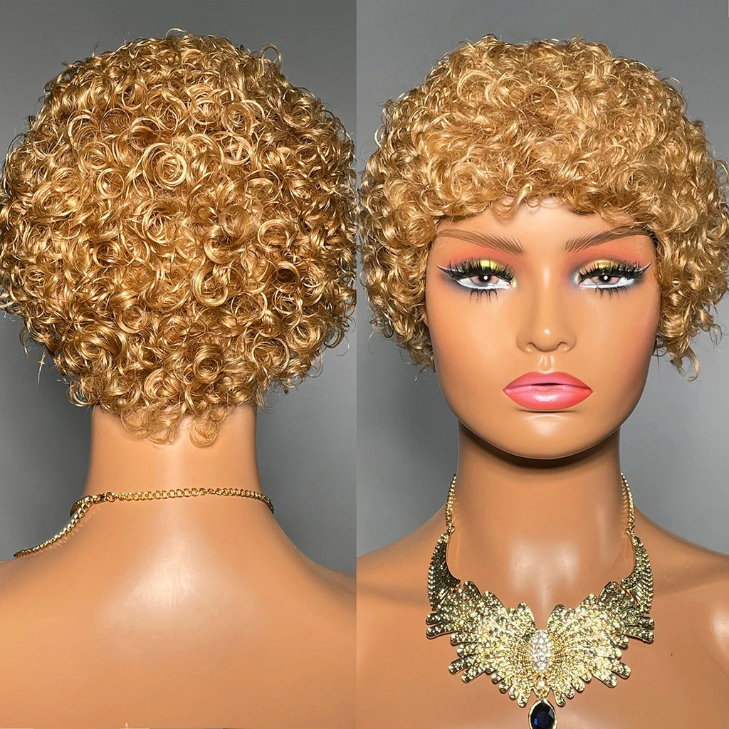 99J Short Curly Human Hair Wigs For Women Full Machine Made Kinky Curly Wigs Human Hair Choice Cheap Wigs On Clearance Sale