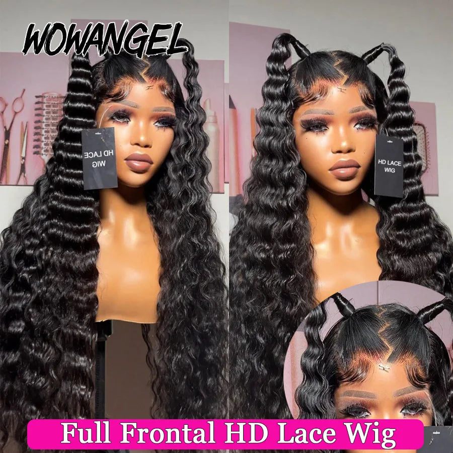 Wowangel 13x6 HD Lace Frontal Wig Loose Deep Wave Wigs Melt Skin 34inch HD Lace Front Human Hair Wig Brazilian Hair Pre Plucked