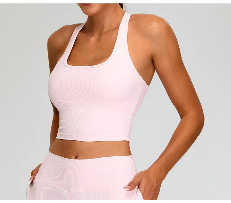 Sports Bra Top Push Up Fitness Underwear Women Yoga Bra Ribbed Sport Tops Women Breathable Running Vest High Strength Gym Wear