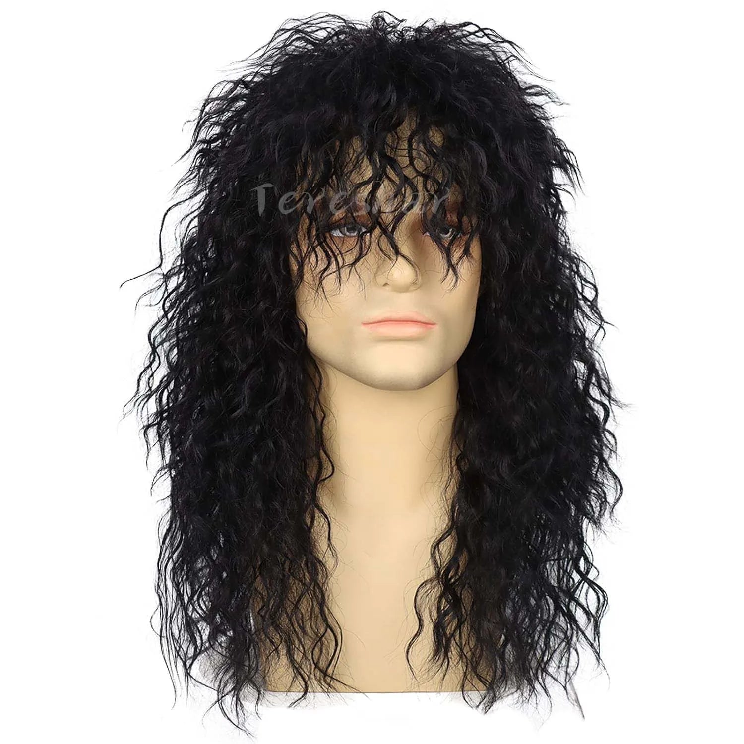 80s Rocker Synthetic Wigs for Men Mullet Wig Long Curly Hair Wig Kiss Wig Perfect for Halloween Cosplay DIY Themed Costume Party