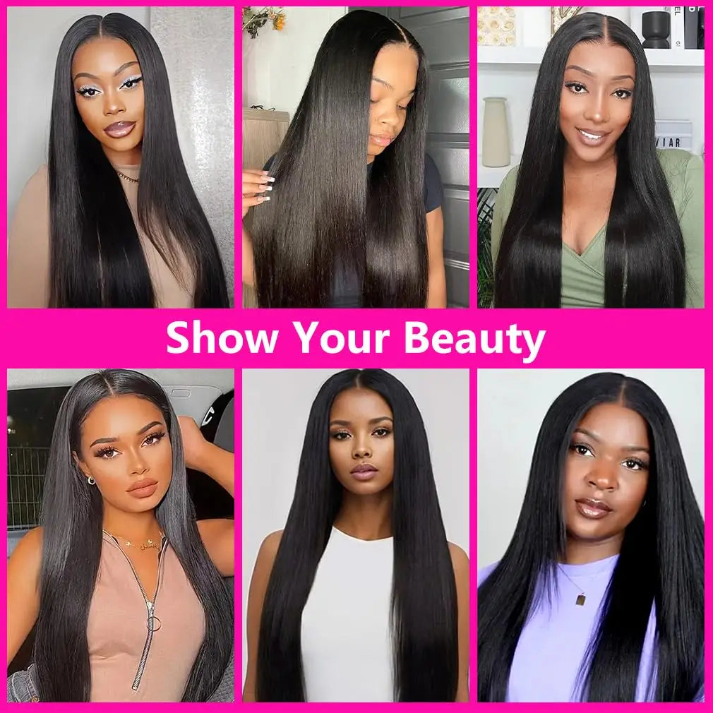 V Part Wigs Human Hair 100% Straight Human Hair Wigs No Leave Out Machine Made 250 Density Natural Black Beginner Friendly