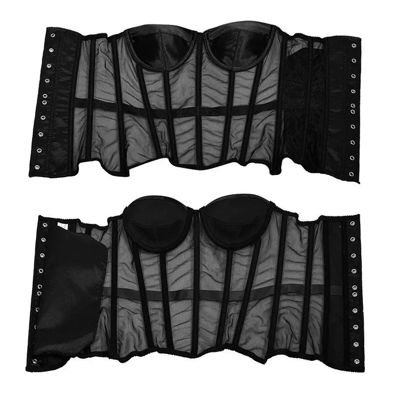 Sexy Thin Body Shaper Underwear Corset Waist Trainer Lingerie Lace Corsets Perspective Mesh Shapewear Women Fashion Clothes Faja