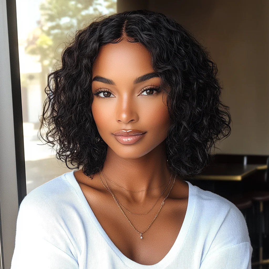Sleek Curly Human Hair Wigs For Women 12 Inch Short Curly Bob Human Hair Wigs 13X6X1 Lace Front Wigs Natural Curly Bob Lace Wigs