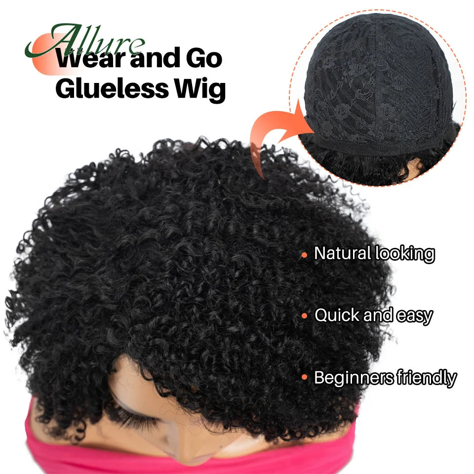Curly Human Hair Wig Short Kinky Curly Wigs For Women 12inches Brown Afro Curly Human Hair Wigs On Clearance Sale 180density
