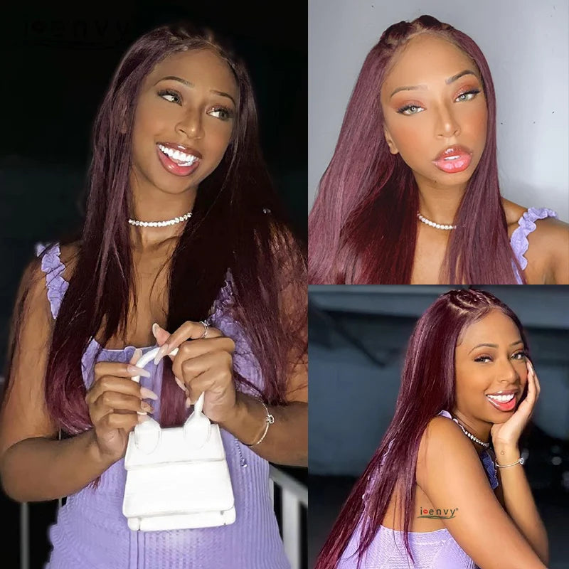 Red Burgundy Bye Bye Knots Wig Blonde Ginger Lace Front Wig 9X6 Glueless Wig Straight Human Hair Wigs Wear Go Pre-Cut Lace Wigs