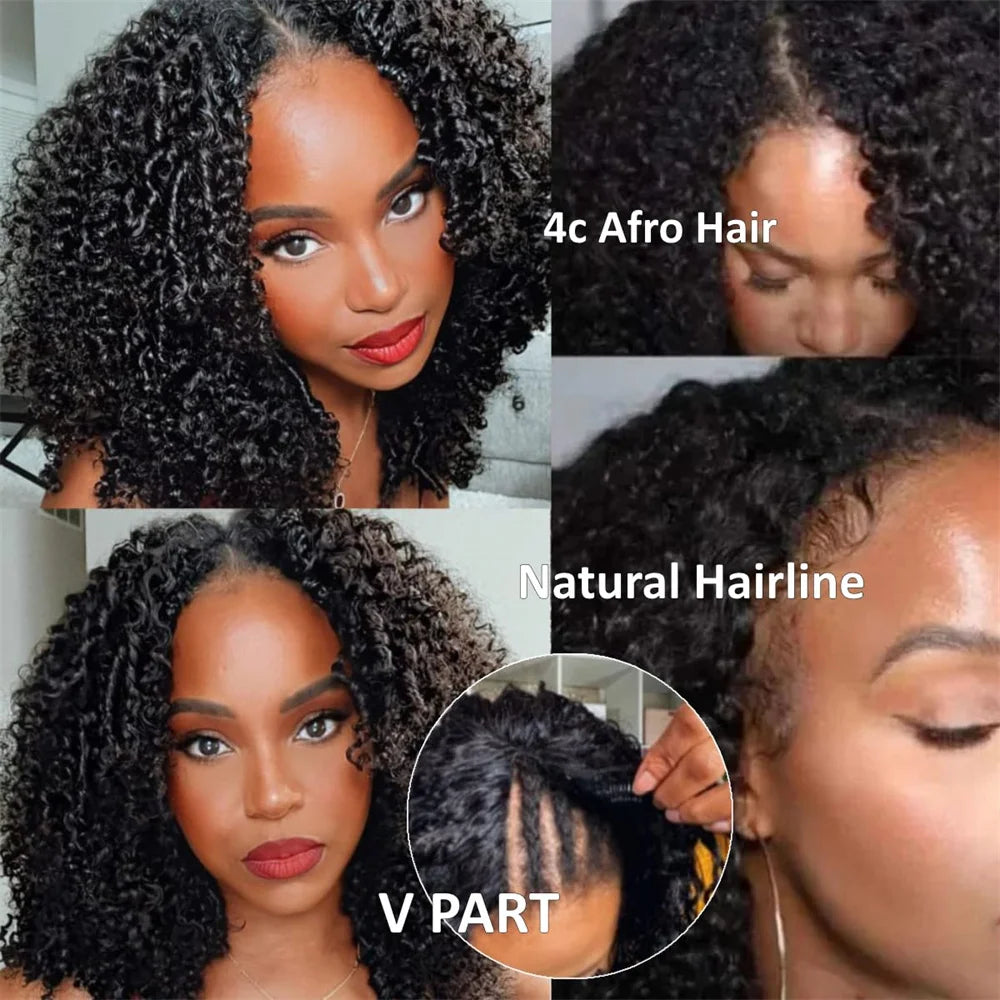 V Part Wig Human Hair No Leave Out Malaysian Afro Kinky Curly Human Hair Full Machine Made Wigs For Women 10-24 inch