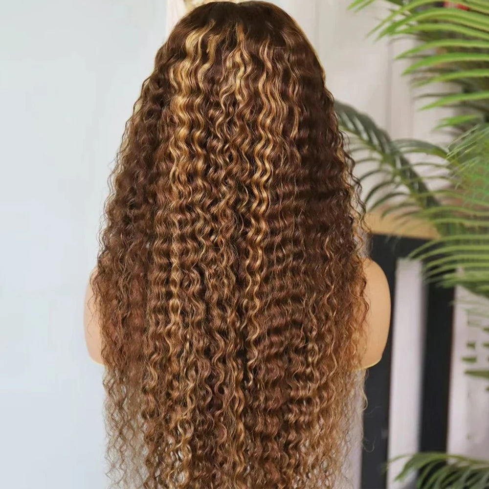 Highlight Curly Human Hair 13X4 Lace Front Wigs Human Hair 200 Density Pre Plucked Wig Water Wave Human Hair Wig For Black Women