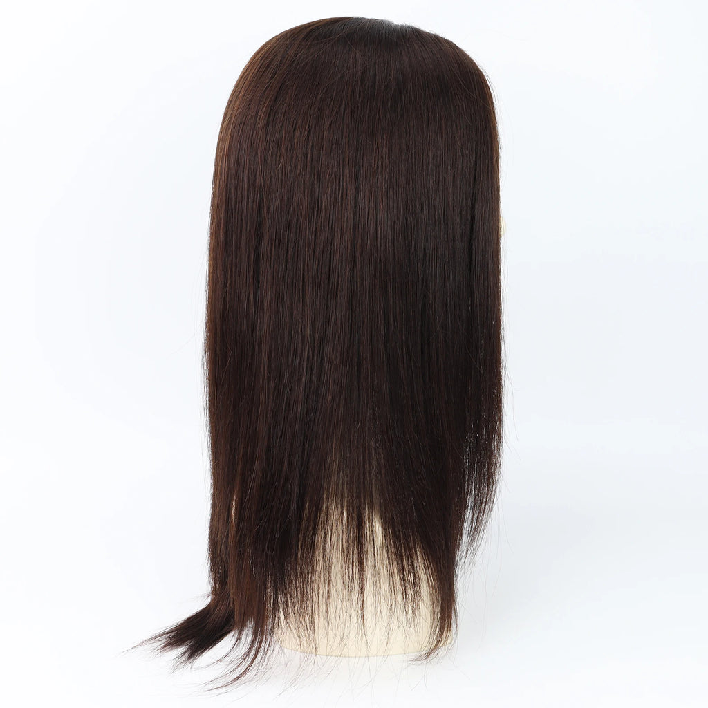 Layer Human Hair Wig for Women 6x6" Silk Base Wig with PU Around Medium Brown Hair Wig with Elastic Net Soft Breathable