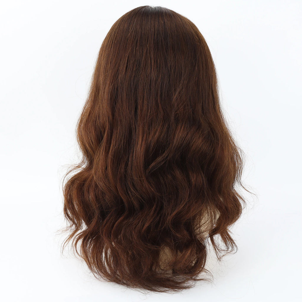 Natural Wave Human Hair Wig Medium Brown Real Virgin European Human Hair Wig for Women 6x6" Silk Base with PU Front