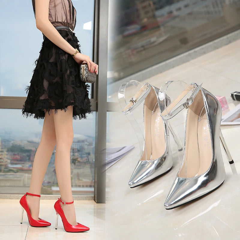 European And American Fashion Professional Pointed Toe Large-Size Heel Shoes Thin Heel Model Host Single Shoes Female Elegant
