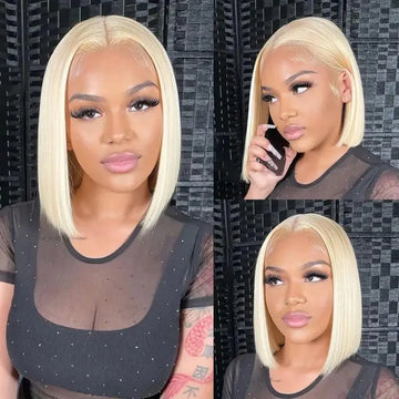Glueless Blonde HD Lace Bob Brazilian Human Hair  Wig – 613 Straight Cut style 3